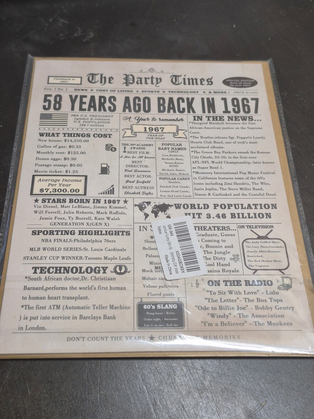 Funny Newspaper 1967 Birthday Poster Sports Highlights TV Stars Recap s18